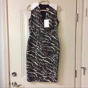 NWT MAXMARA DARK BROWN / CREAM LINEN SHEATH 8 $395